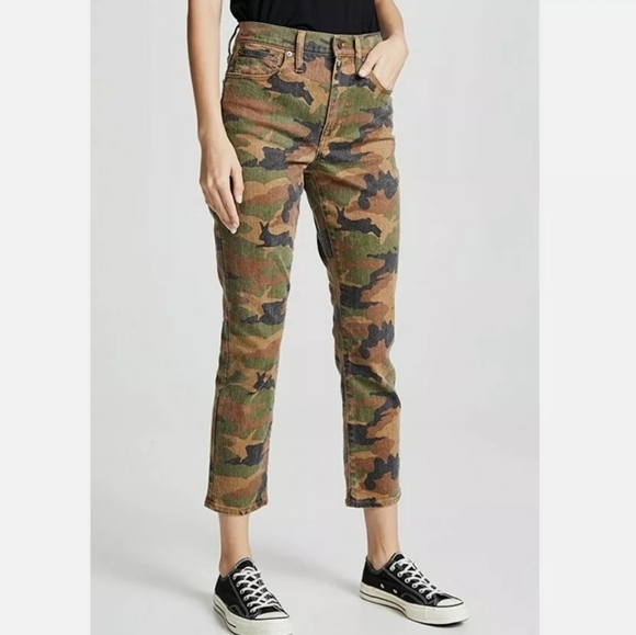 NWT MADEWELL HI RISE SLIM CAMO GREEN BOYJEAN JEANS